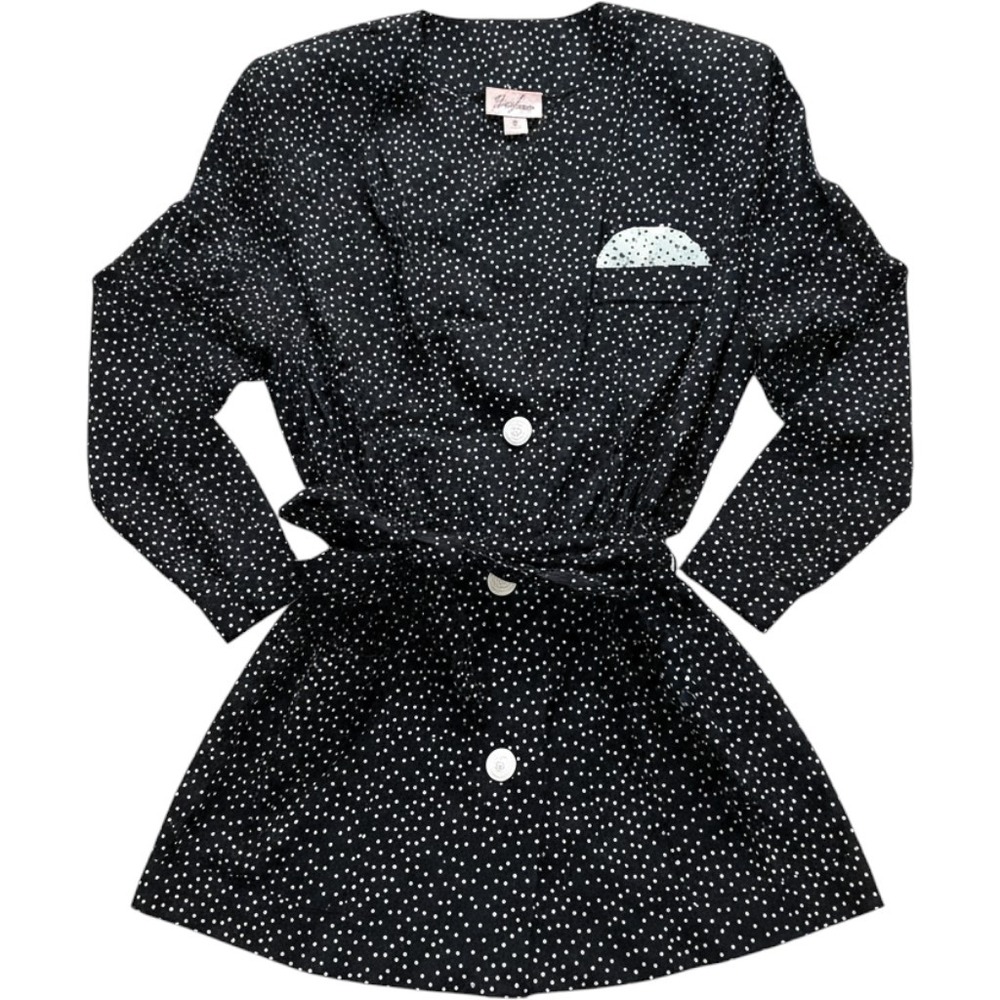 Jaclyn Smith Vintage Polka Dot Blazer Jacket Tie Waist Black White Size 6 USA